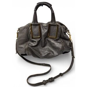 Chloe Ethel Crossbody Bag Dark Grey Leather Gold Tone Hardware Handbag Good Cond